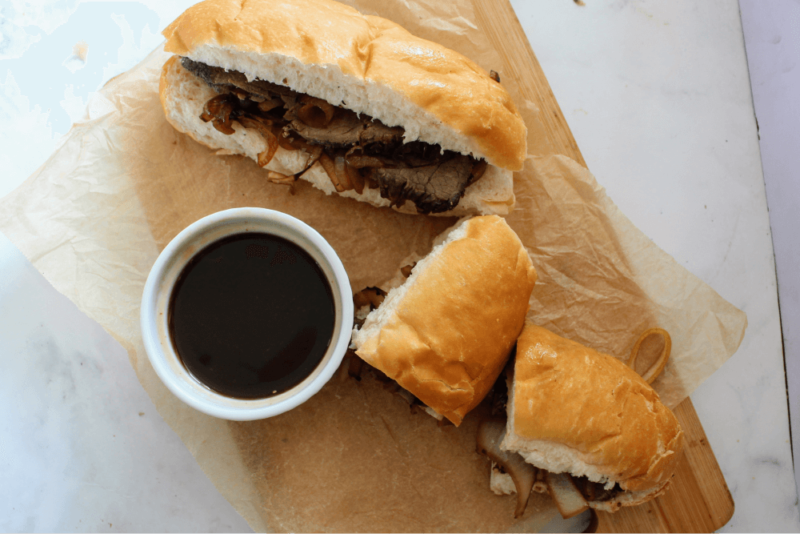 Easy Beef and Caramelized Onion Sandwiches with Au Jus Dip